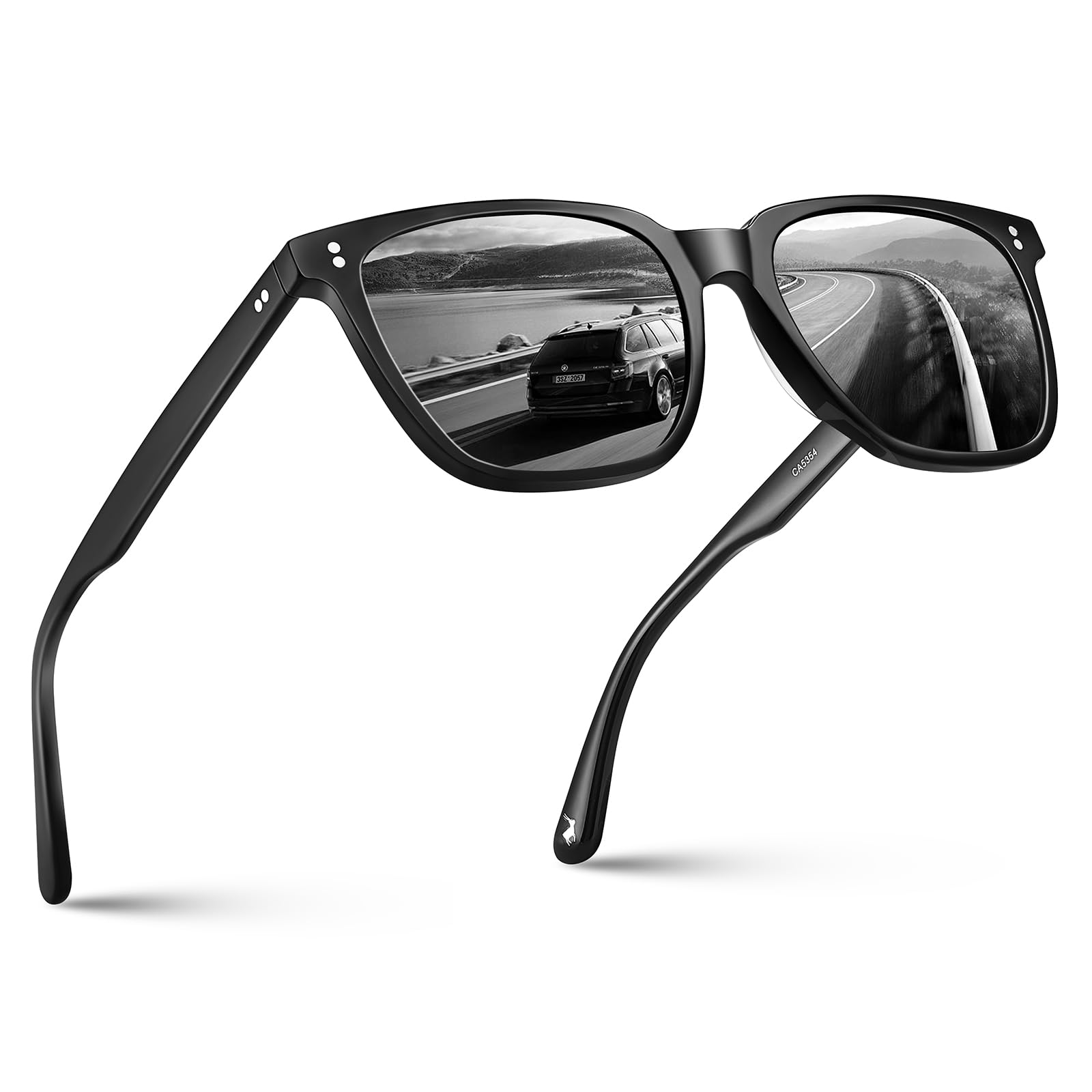 CARFIA Occhiali da sole polarizzati quadrati in acetato per uomo CA5354LNEW | Protezione UV400 stile retrò per golf guida all'aperto
