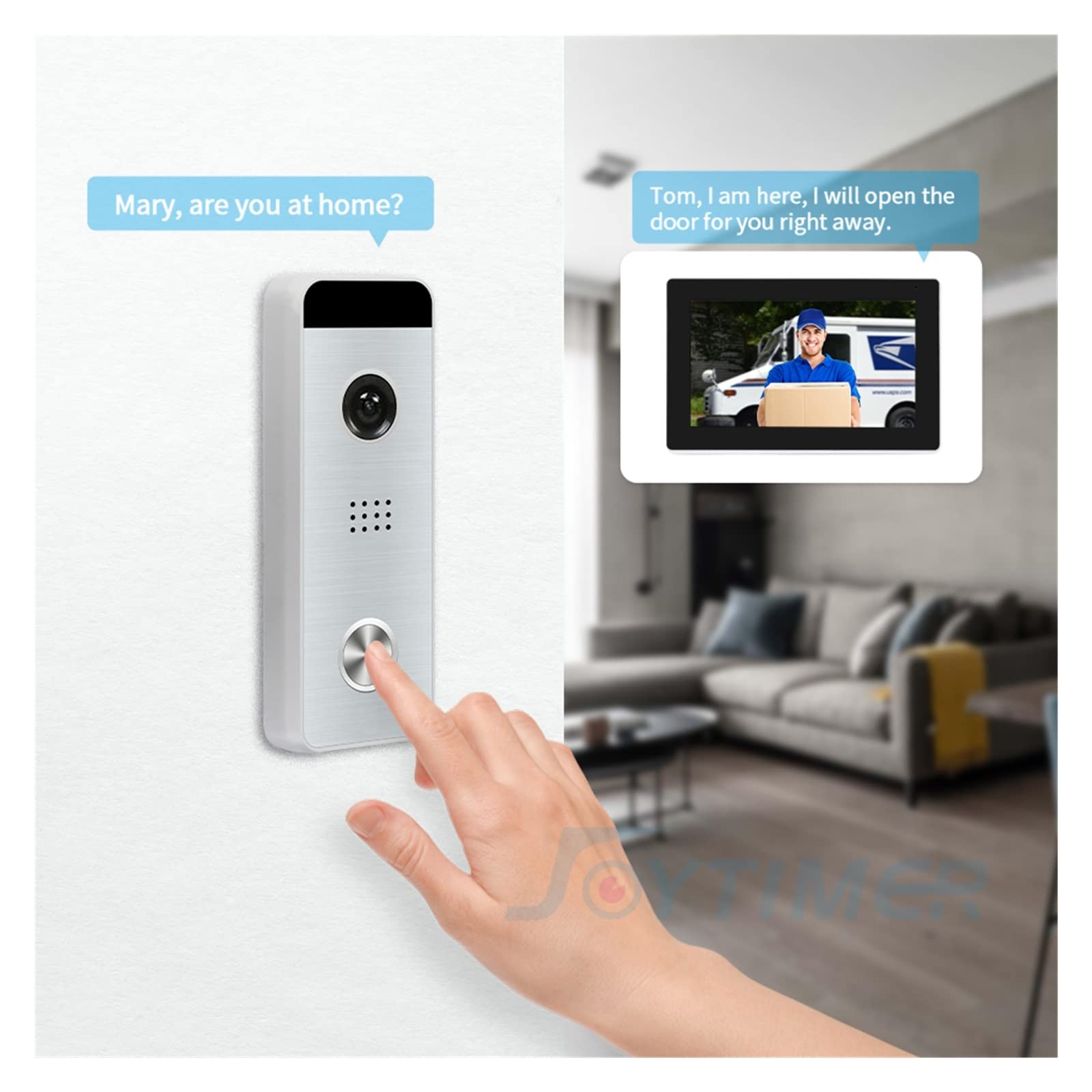 Videocitofono Wifi, Videocitofono Tuya da 10 pollici for il videocitofono multilingua del telefono del portello del touch screen domestico con controllo di accesso remoto per la sicurezza domestica(J-