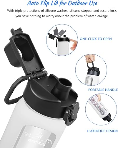 Miniatura 4 de Nefeeko Botellas de agua de vidrio de 32 onzas con pajilla, botella de agua de vidrio motivacional con marcador de tiempo, botella de agua de vidrio