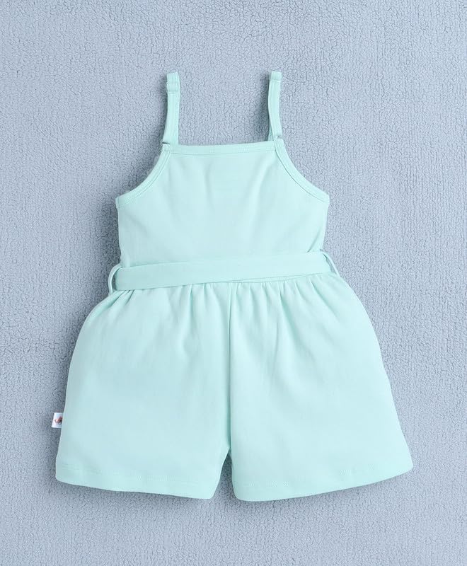 Image of BUMZEE Baby Girls Regular Fit Sleeveless Square Neck Cotton Above Knee Jumpsuit With Belt