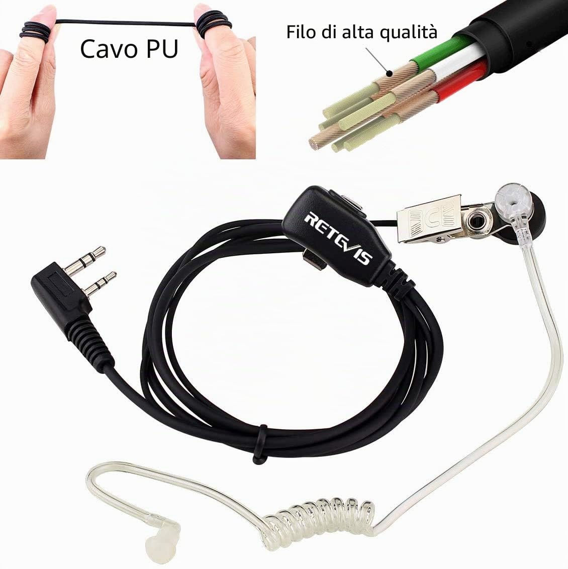 Retevis Cuffie Walkie Talkie 2 Pin Auricolare con Tubo Acustico Trasparente Compatibile RT24 RT22 RT27 RT5 H777 Baofeng UV-5R BF-888S