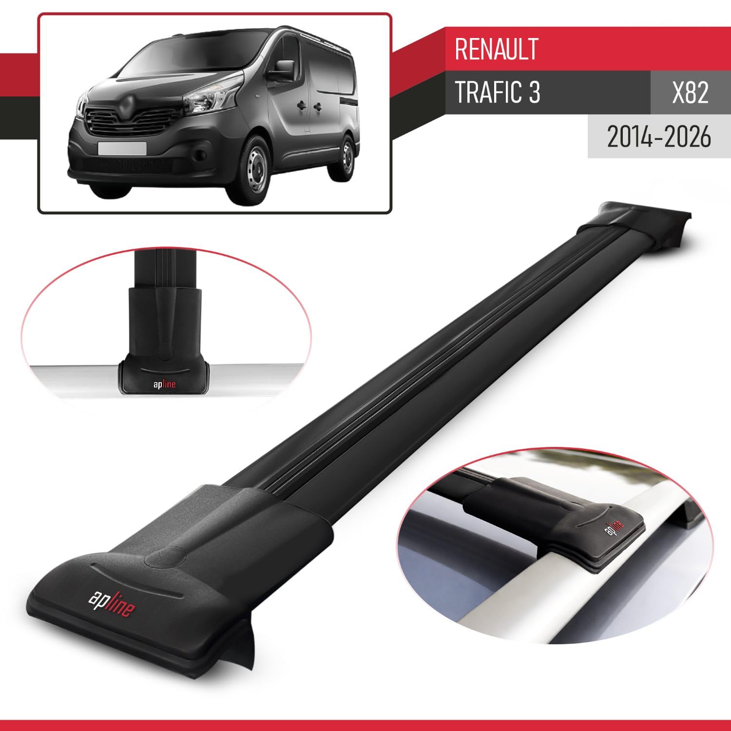 Compatibile con Renault Trafic 3 (X82) 2015-2025 FLY Model Barre Tetto Portapacchi Auto Barre Portatutto Nero Alluminio 2 Barre