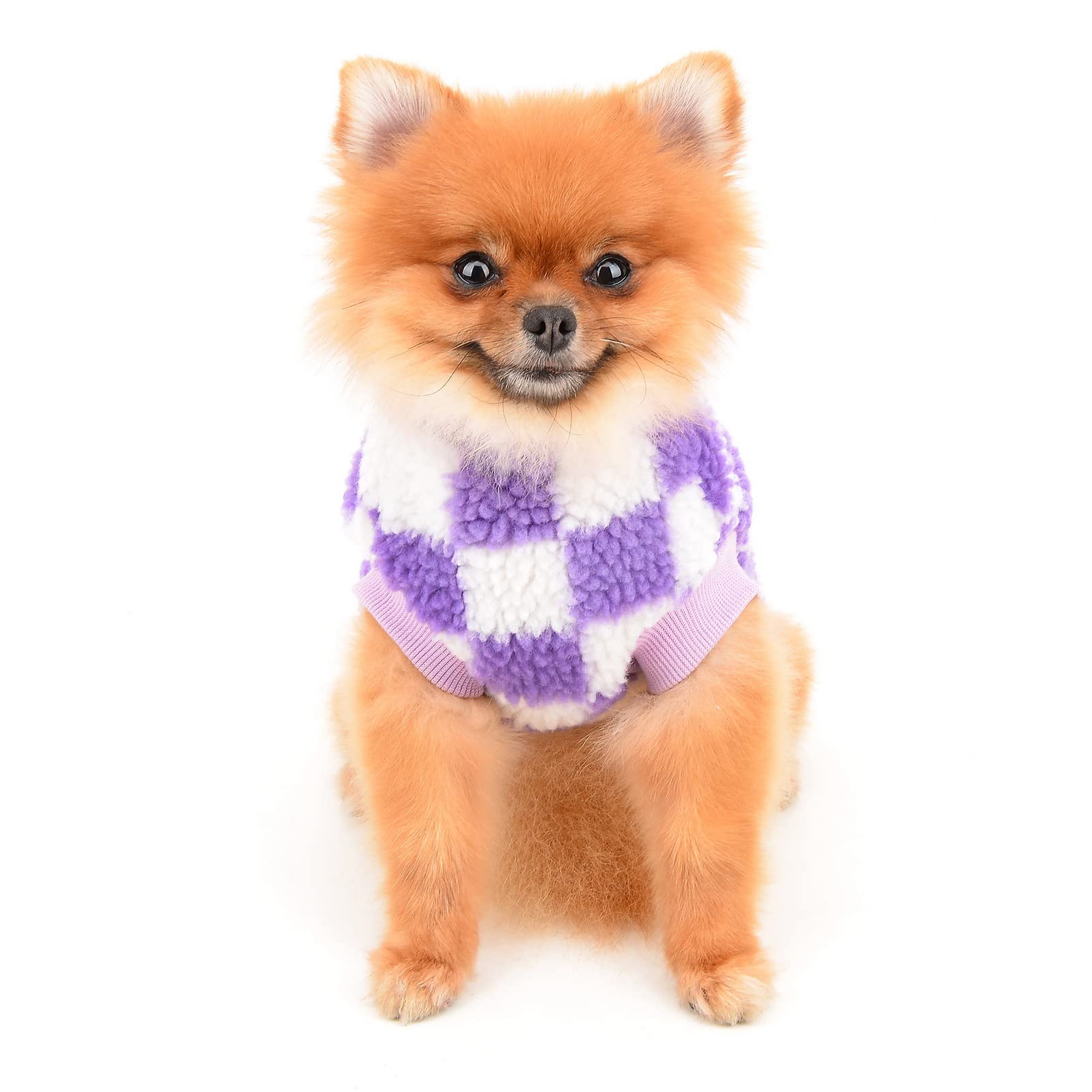 SMALLLEE_LUCKY_STORE Pet Fleece Checked Jumper Vest Turtleneck Pullover Sweaters Soft Sweatshirt for Small Dogs Cat Puppy Yorkie Chihuahua Warm Autumn Winter Clothes,Purple,M - Image 3