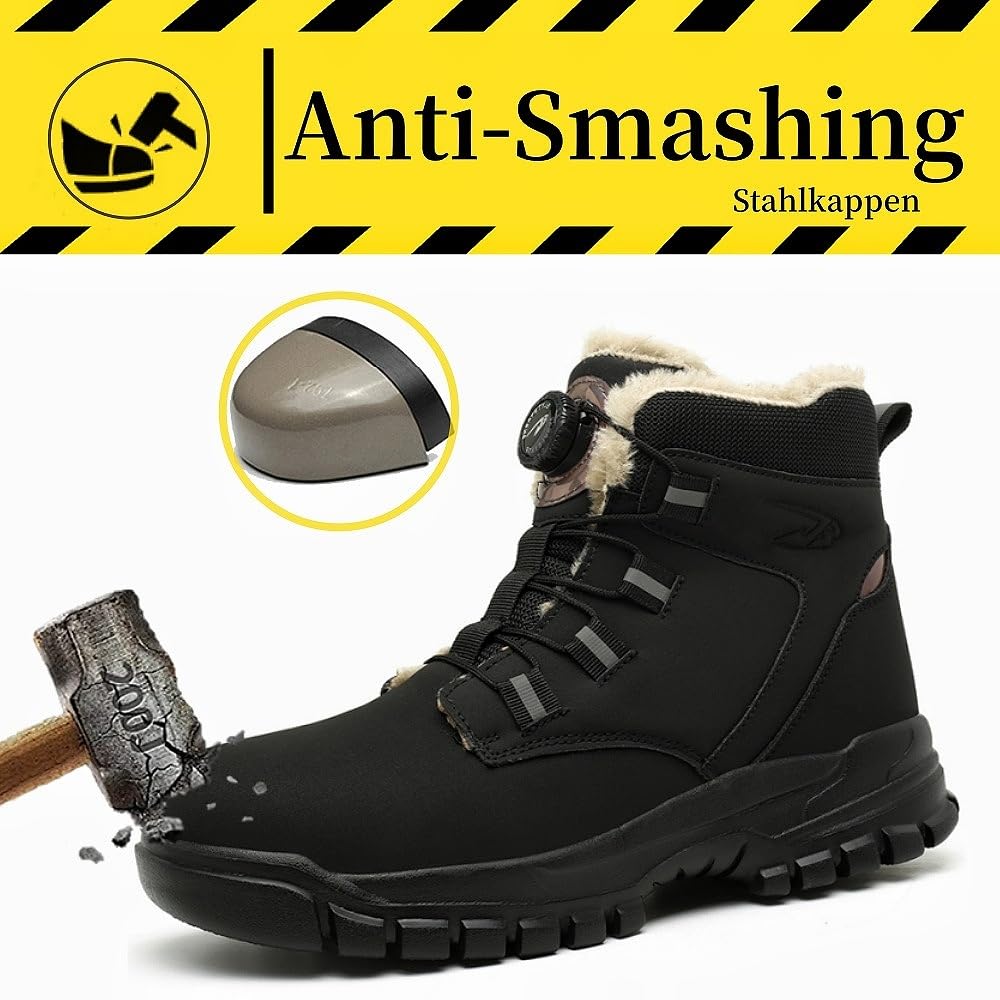 Scarpe Antinfortunistiche Invernali Uomo Donna Leggere Scarpe da Lavoro con Punta in Acciaio，con Calda Imbottitura, Antiscivolo Stivali Sicurezza