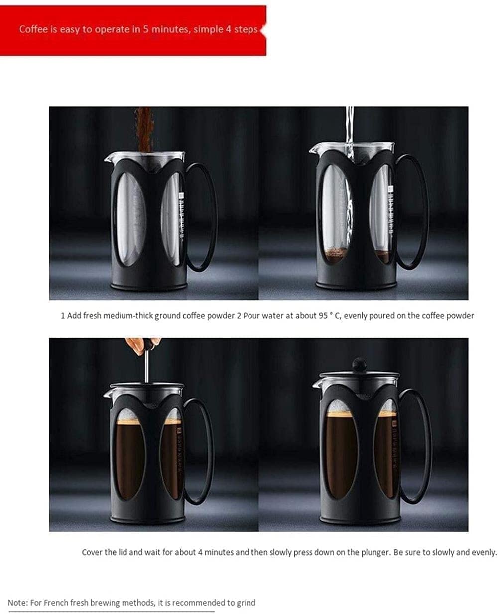 Cafetera De Prensa, Prensa De Café, Caffettiere, Cafetera, Cafetera Y Tetera, Prensa De Café De Vidrio De Borosilicato Resistente Al Calor De Acero Inoxidable, Filtración Superior, Vaso De Café for Té