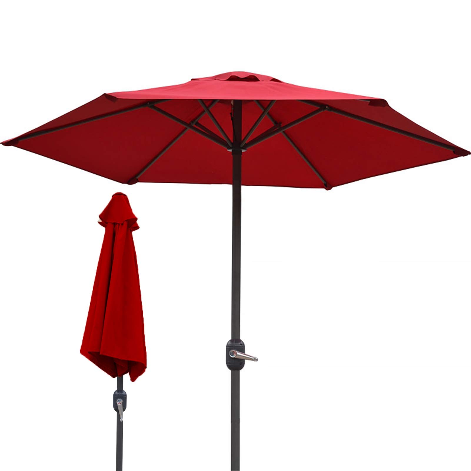 WDSOPK 6.6' Outdoor Patio Umbrella,Garden Parasol Umbrella with Crank Handle,Sun Shade Umbrellas for Market/Beach/Backyard,Easy Setup(Wine Red-A)