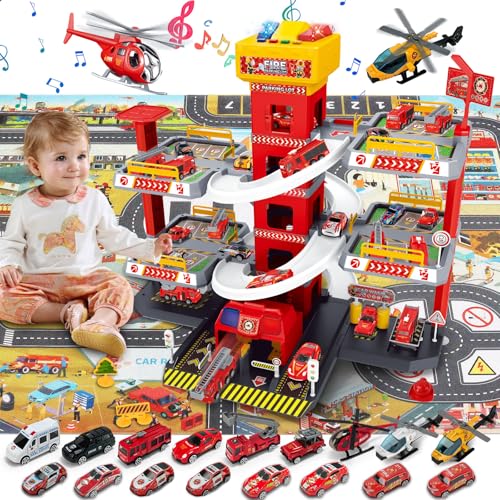 BuzzoXerex 5-stöckige Parkgarage für Kinder, Rennbahn mit 14...