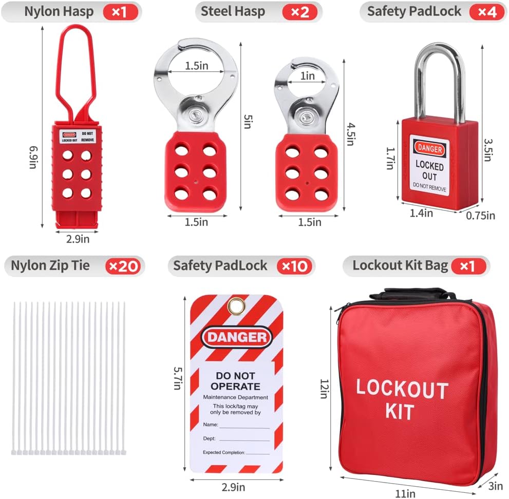 Lockout Tagout Kit,Loto Kit Safety Padlock+Loto Hasp+Electrical Plug/Ball Valve/Gate Valve Devices+Circuit Breaker+Loto Tags,Electrical Loto for Electrical/Industrial/Mechanical