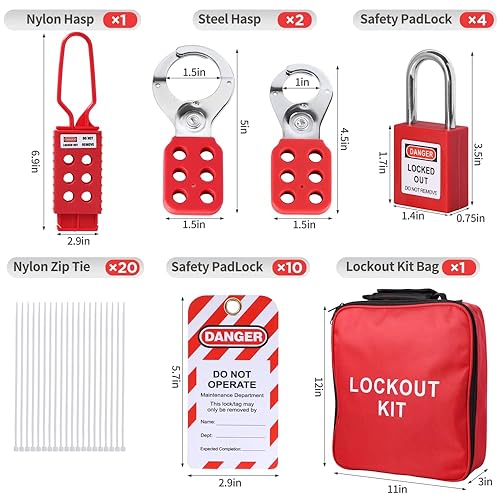 Miniatura 9 de Kit de etiquetado de bloqueo, kit de 73 piezas Loto con candado de seguridad+cerrojo de bloqueo+enchufe eléctricoválvula de boladispositivos de