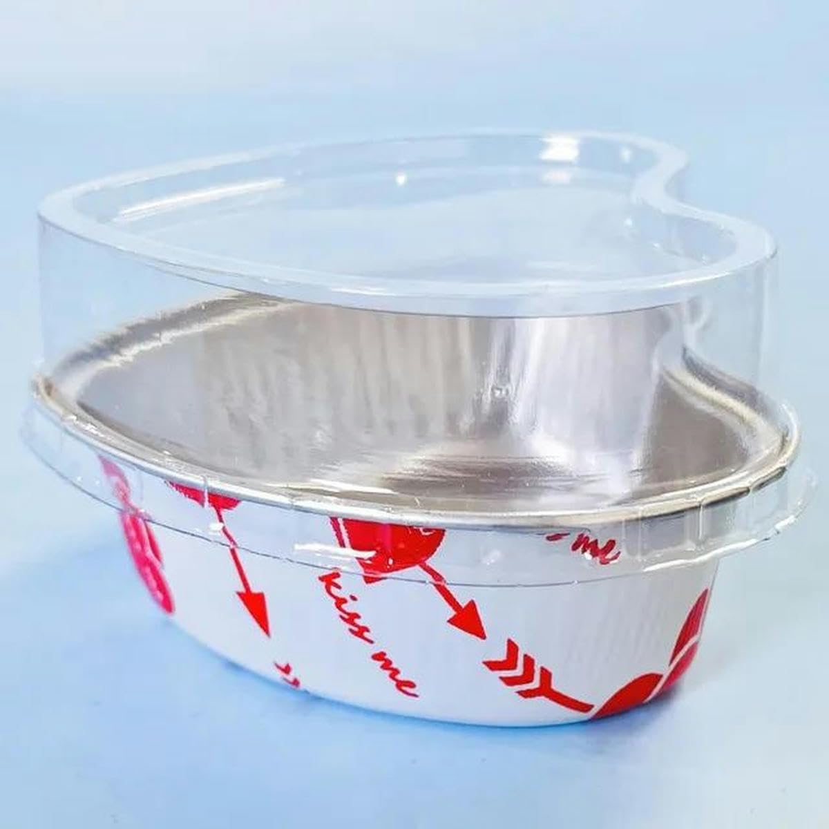 Lot de 50 moules à gâteau en aluminium en forme de cœur avec couvercles, gobelets à pâtisserie, ramequins, desserts, flans pour décoration de mariage, Saint-Valentin, cœur blanc