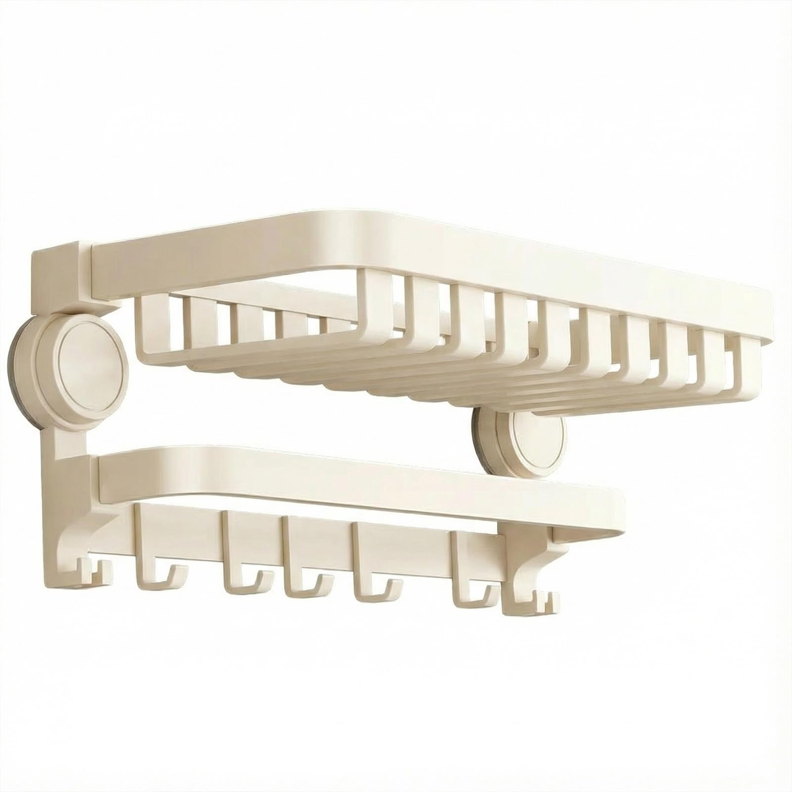 Bathroom towel rail Carbon Steel Suction Cup Towel Rack Foldable Metal Bar Shelf Holder with Hooks Storage Organizer Home Bathroom Accessories(Milky White 60cm)