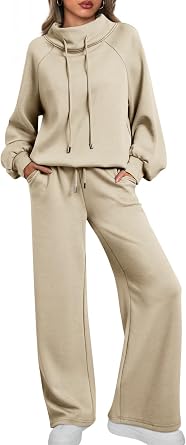 AUTOMET Womens Mock Neck 2 Piece Lounge Sweat Sets Matching Fall Fashion