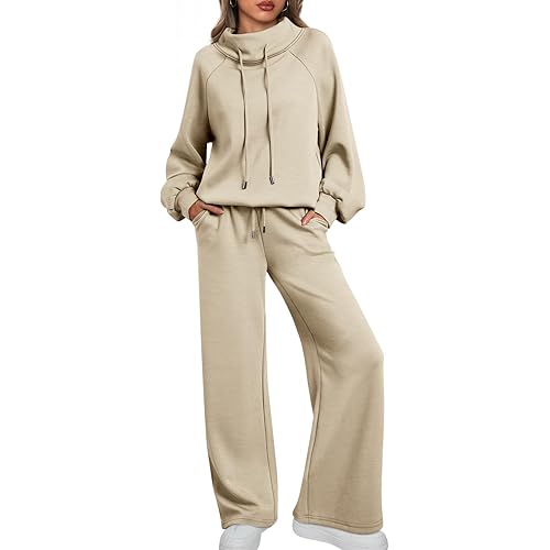 AUTOMET Lounge Sets for Women Sweatsuits 2 Piece Outfits 2025 Fall Drawstring Sweatshirt Wide Leg Sweatpants Tracksuit