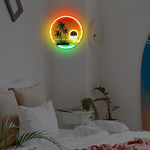 Miniatura 6 de Letrero de neón tropical de 11.8 pulgadas, palmera y puesta de sol, luz de neón para decoración de pared, coloridos letreros de barra con luz LED
