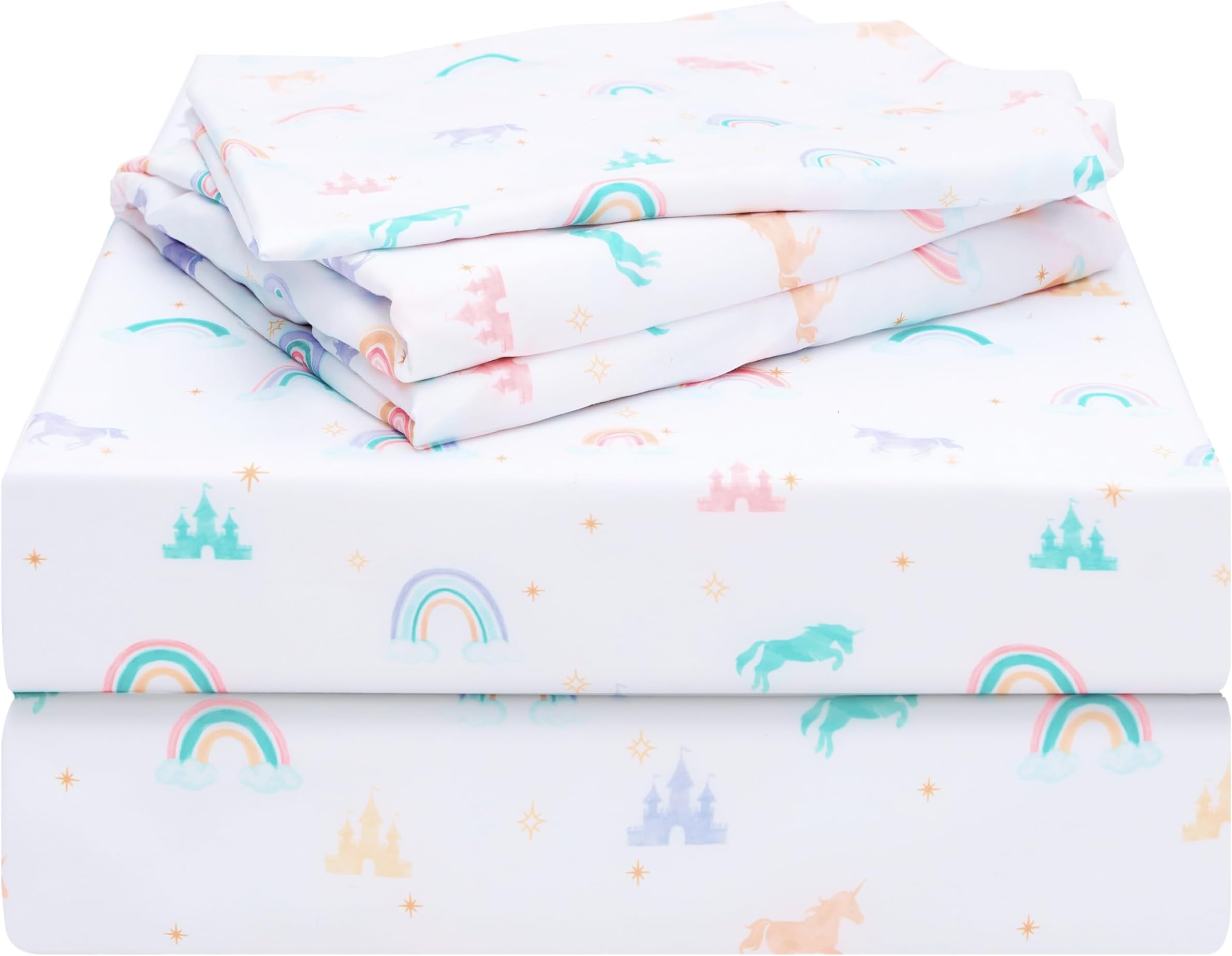 Joiedomi Kids Twin Sheet Set Rainbow - 3 Piece Soft Microfiber Bed Sheets - Deep Pocket Wrinkle Free, Cozy Toddler Bedding Set, Fade Resistant Breathable for Boys Girls Teens