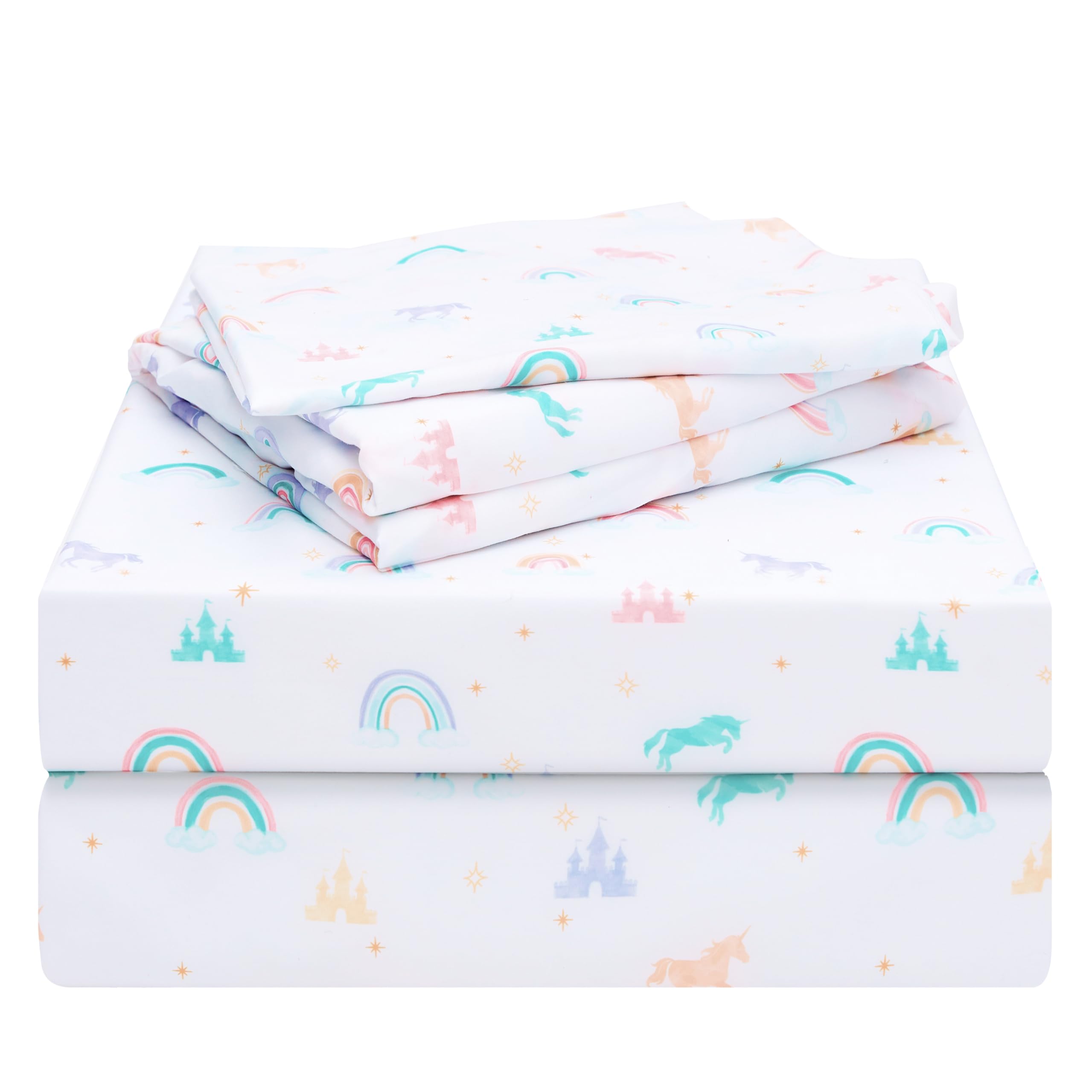 Joiedomi Kids Twin Sheet Set Rainbow - 3 Piece Soft Microfiber Bed Sheets - Deep Pocket Wrinkle Free, Cozy Toddler Bedding Set, Fade Resistant Breathable for Boys Girls Teens