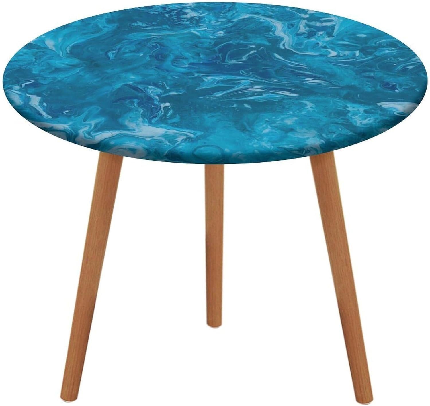 Nappe ronde marbre imperméable et lavable à bords élastiques ajustables