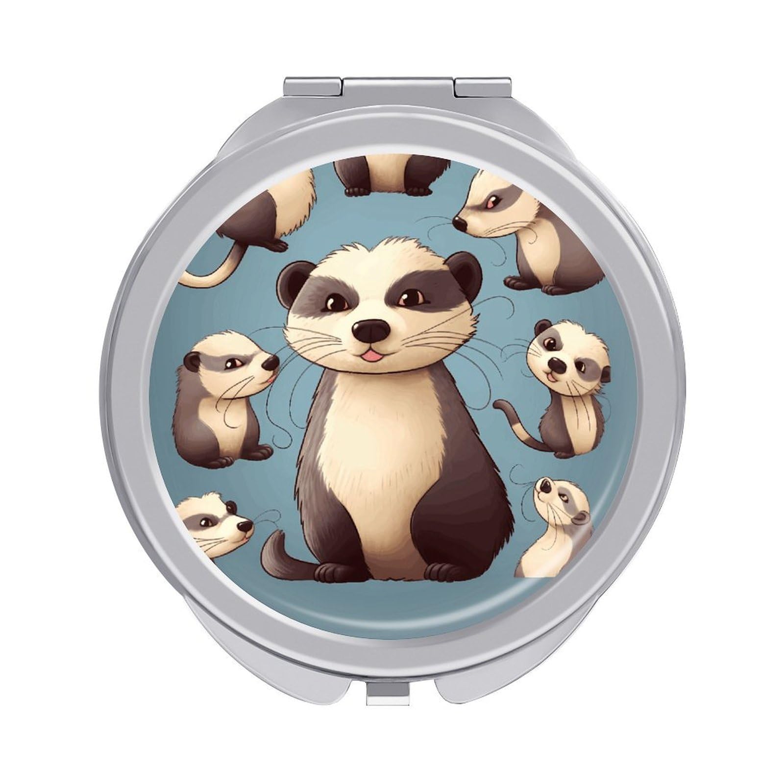 VstaDank Hairy Ferret Travel Makeup Mirrors Exquisite Double-Sided 2X/1X Magnifying Folding Pocket Mirror Portable Round Handheld Mirror Mini Compact Mirrors for Outdoor Home