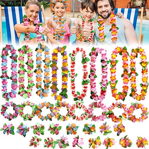 VARKAGE Hawaii Kette Set 2-teilig - Mit Armbändern, Stirnbändern & Haarnadeln Für Luau Beach Party