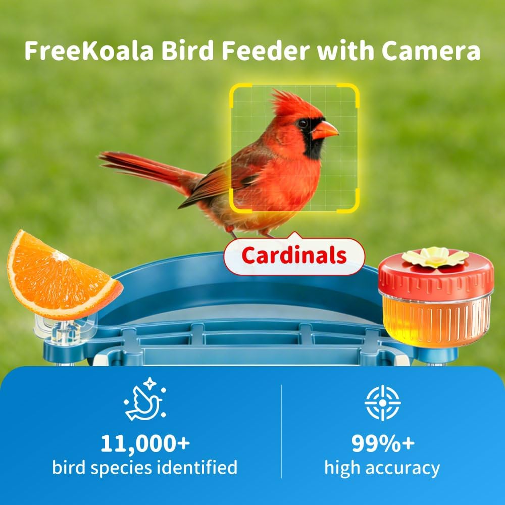 Bird Feeder with Camera, 4K UHD AI Video Bird Feeder Camera, Solar Powered Smart Bird Feeder with Camera for Outside, Instant Arrival Alerts, 3-in-1 Design, Ideal Gifts for Bird Lovers, Blue