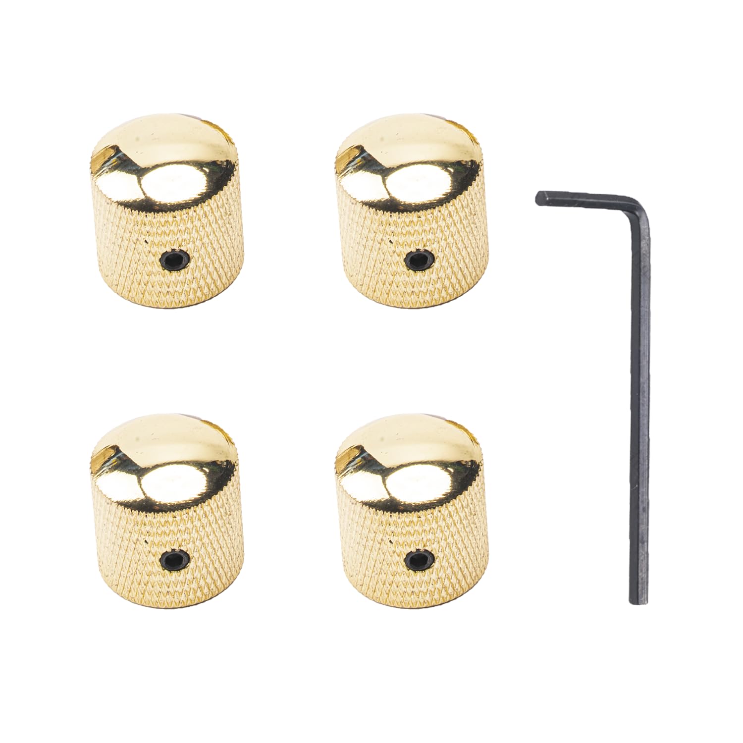 DIAO79NI 6mm Metal Guitar Dome Knobs Volume Tone Control Knobs with Allen Keys Screw Set Fit Metric 18 Spline, USA/Imperial 24 Spline, Solid-Shaft for Electric Guitar Bass, Gold