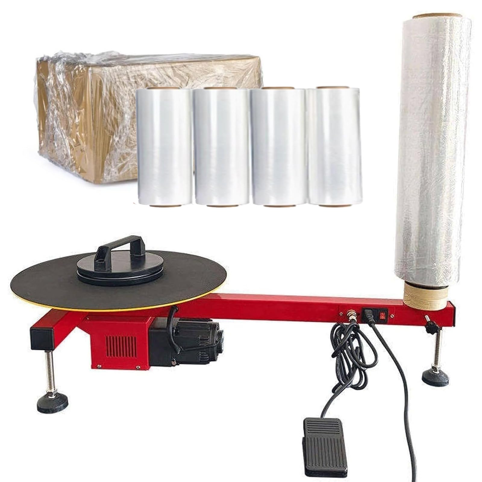 JozyJul Carton Wrapping Machine, Stretch Film Dispenser Wrapping Machine, Electric Pallet Wrapper for 20-70cm Stretch Film, Shrink Wrap Machine with Foot Switch 20cm Film