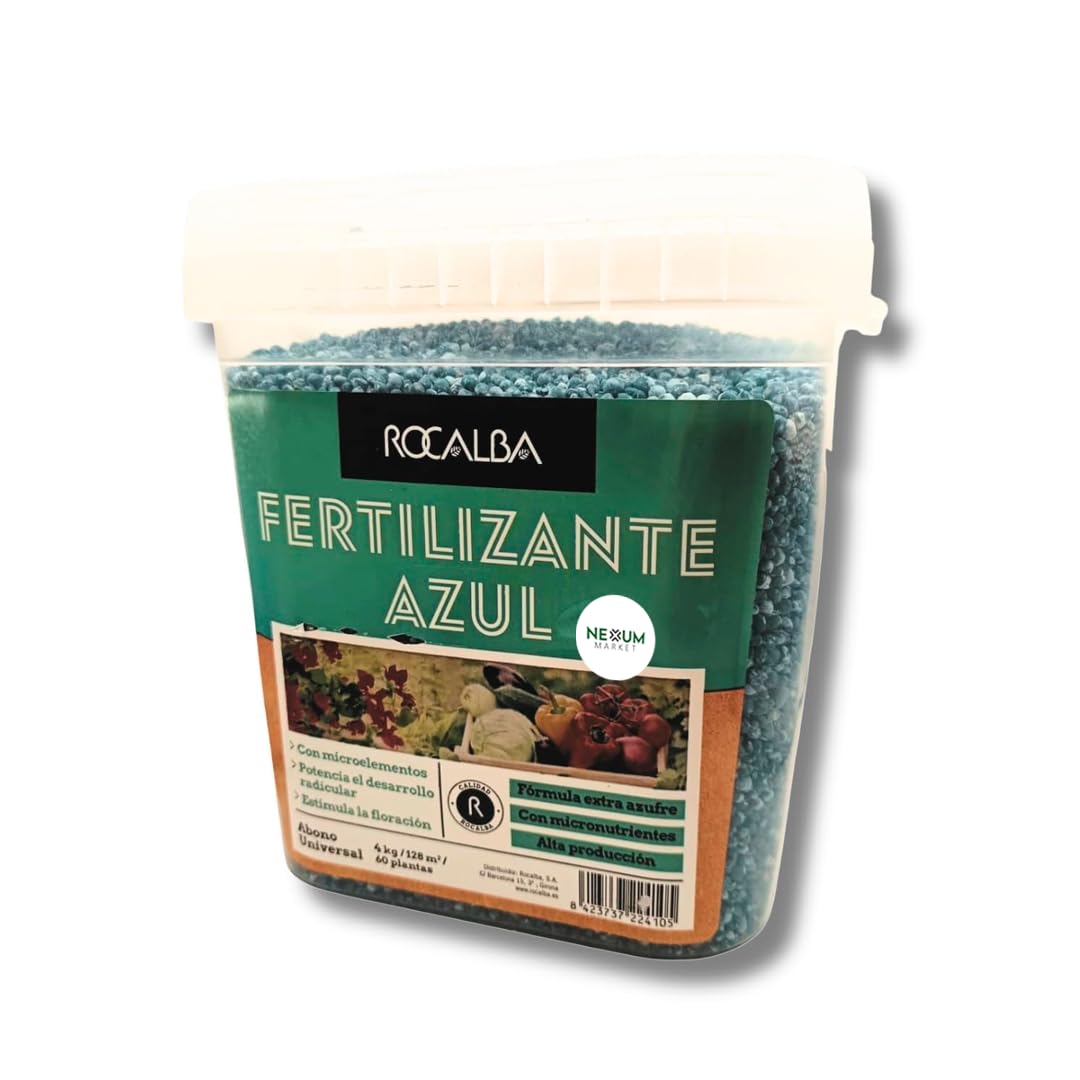 Abono Azul Universal MUY EFICAZ | Fertilizante Granulado NPK 10-10-20 Magnesio y Microelementos | Potencia Raíces, Crecimiento y Floración | Para Huerta, Jardín, Césped y Macetas | Nexum Market (4 KG)