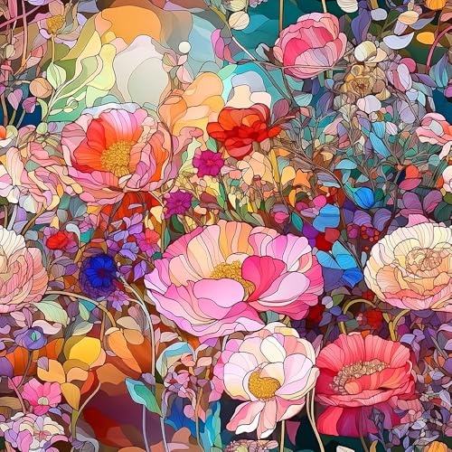 REDAMANCY Colorful Flowers, Pink/Yellow/Red, Glass, Stained, Peel and Stick, Contact Paper, Vintage Wallpaper, Easy Peel for Nightstand, Drawer, Cabinet, Tenant