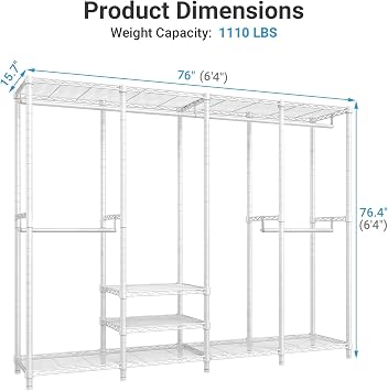 VIPEK V40 Heavy Duty Clothes Rail with Shelves, 193 x 40 x 194 cm, White