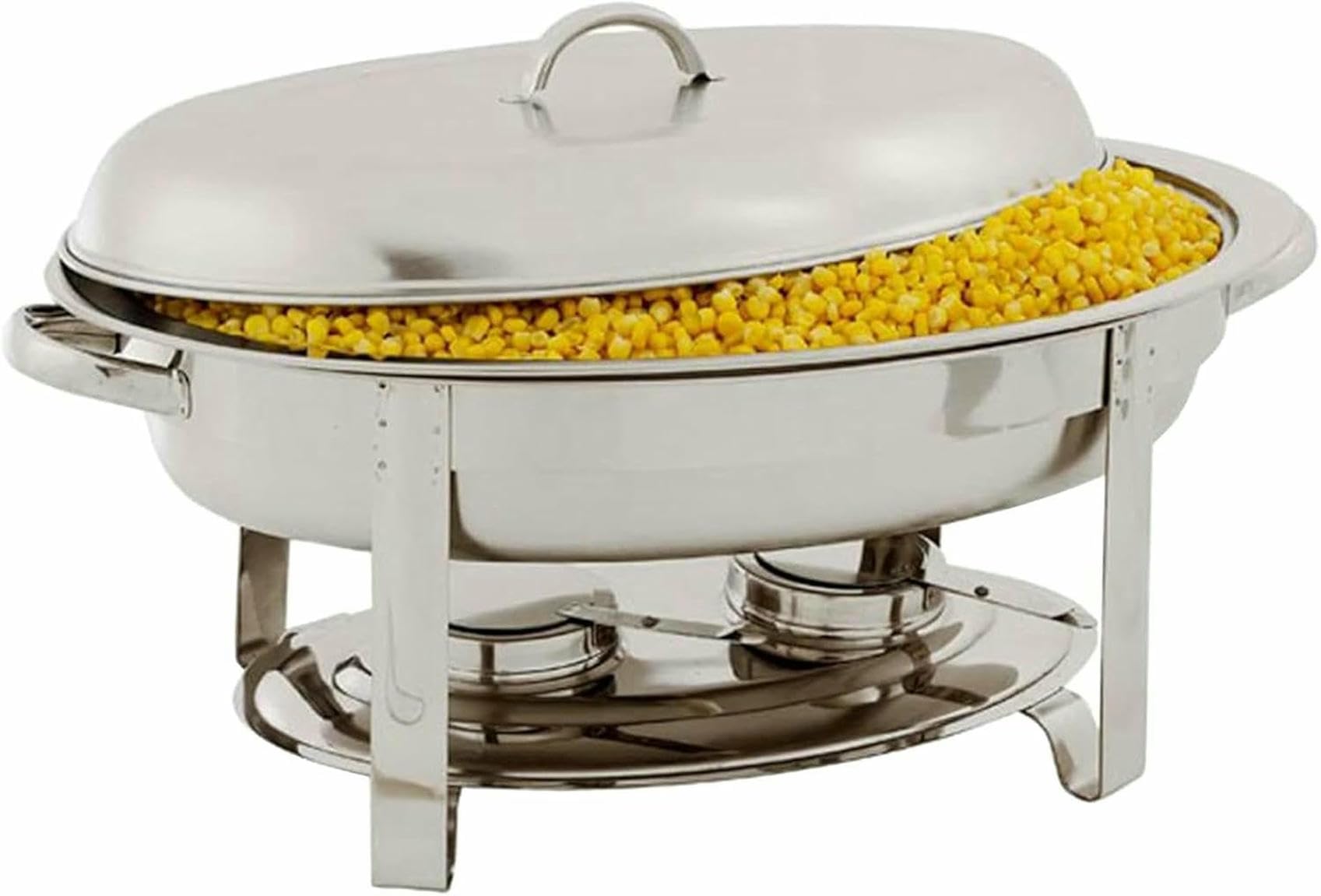 Chafing Dish Ovale da 6 Litri, Set di Scaldavivande in Acciaio Inox 201, Vassoio di Dimensioni Standard, con Teglia per Alimenti, Teglia per L'Acqua, Telaio, Coperchio E,Silver