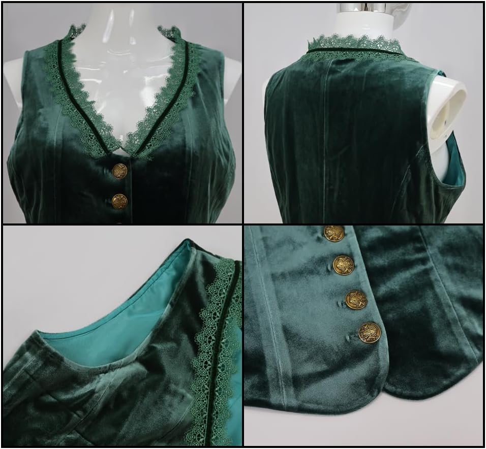 CAMDOM Victorian Gothic Steampunk Velvet Corset Top Vest Vintage Waistcoat Button Front V Neck Bustier for Women