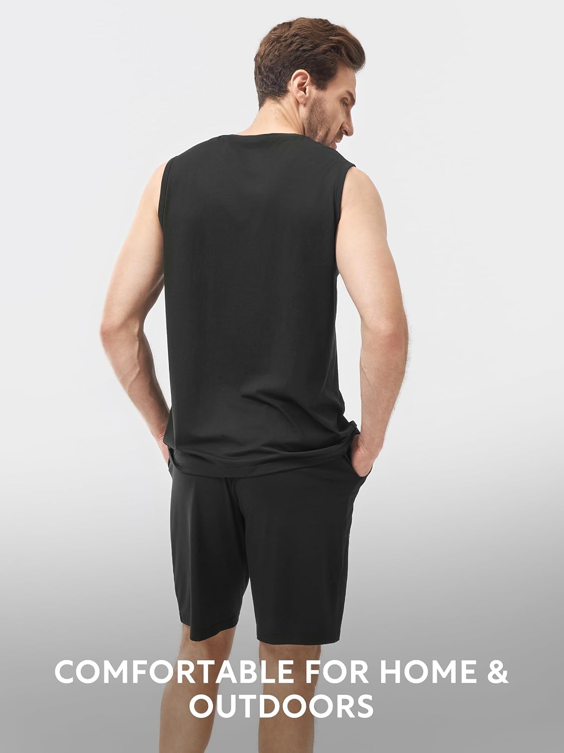 DAVID ARCHY Men's Pajama Set with Tank Top and Shorts | Cooling, Soft, Smooth, Lightweight, Pockets, Summer Nights, Relaxed Fit, Sleep