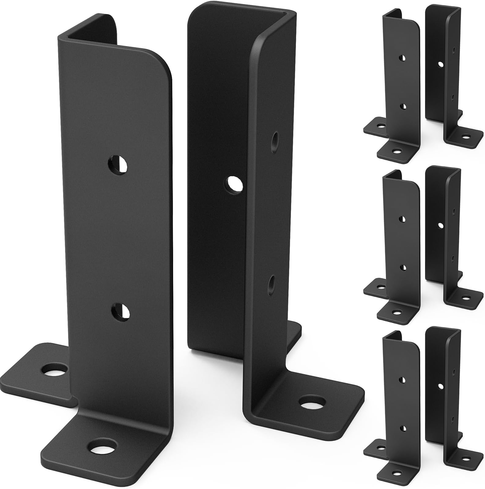 8 Pcs Adjustable Deck Post Anchor Base Brackets Fits 1.5x1.5, 2x2, 2x4, 4x4 Posts Wood Fence Pergola Post Base Bracket Kit Heavy Duty Half Column Black Post Brackets Support Base Brackets for Deck
