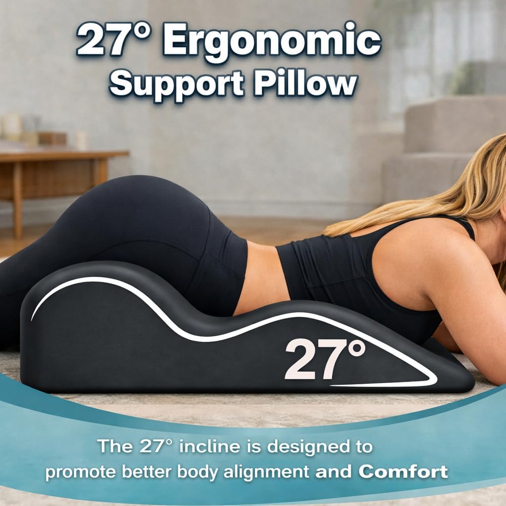 TAOMYTAErgonomic Memory Foam Wedge Pillow, Back and Neck Support Cushion, Bed Rest Reading Pillow for Sitting, Watching TV and Home Comfort (Black)