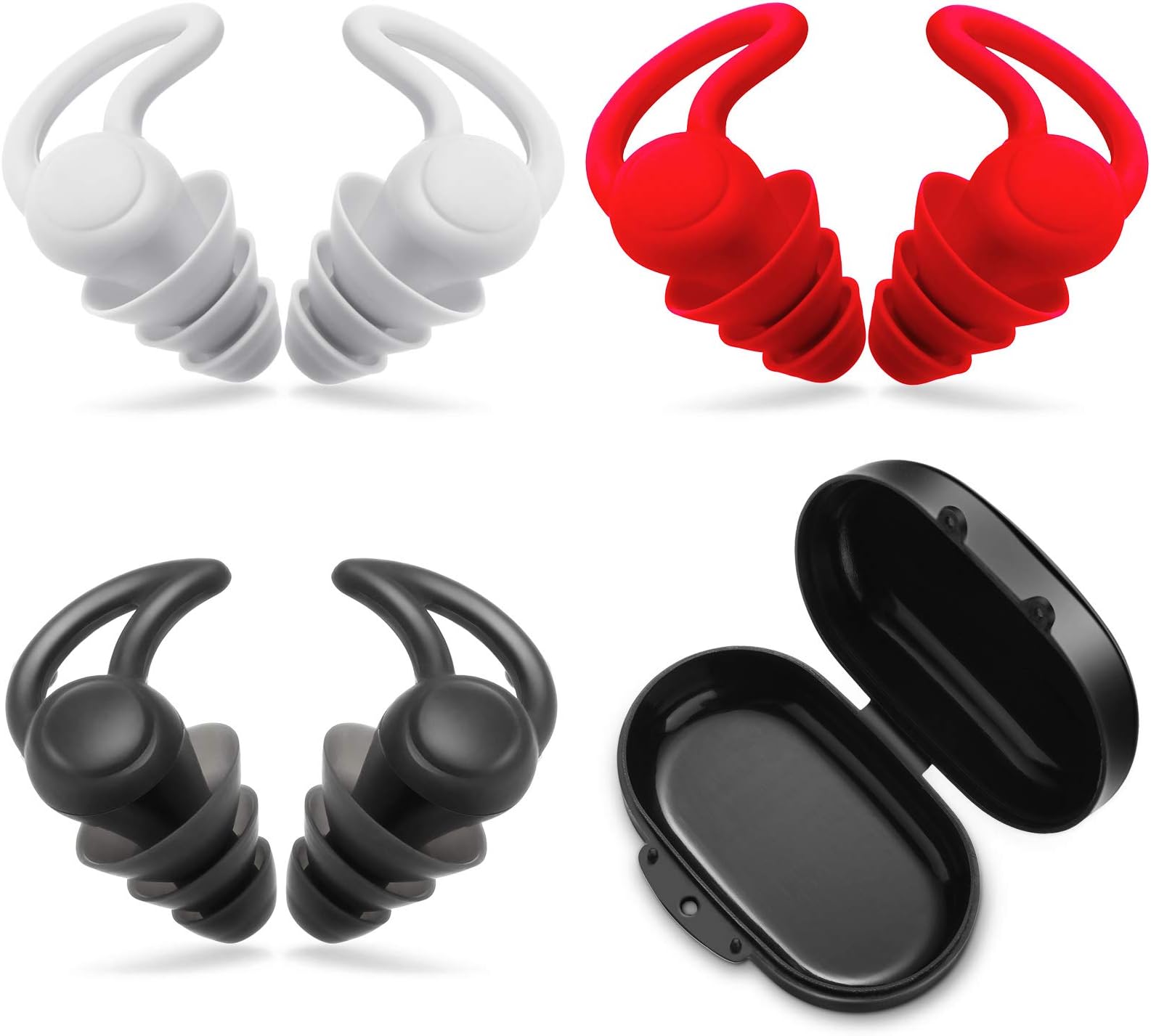 3 Pairs Ear Plugs for Sleeping Noise Reduction Silicone Sleep Earplugs Reusable Hearing Protection Sound Blocking Earplugs for Sleep Snoring Swimming Musician Construction (Black, Grey and Red)