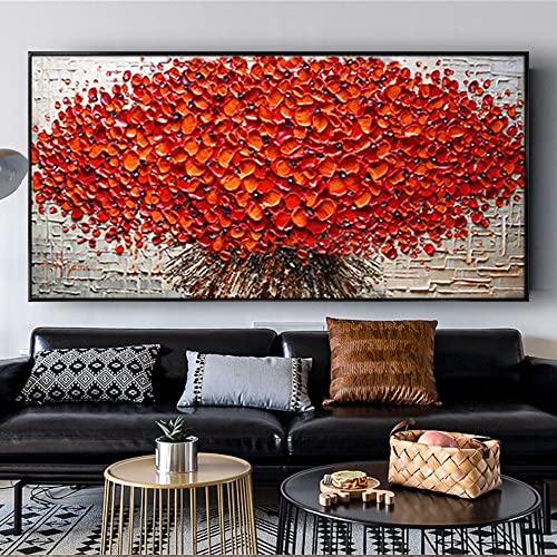 Peinture à l'huile abstraite 3D grand format decoration murale rouge et or