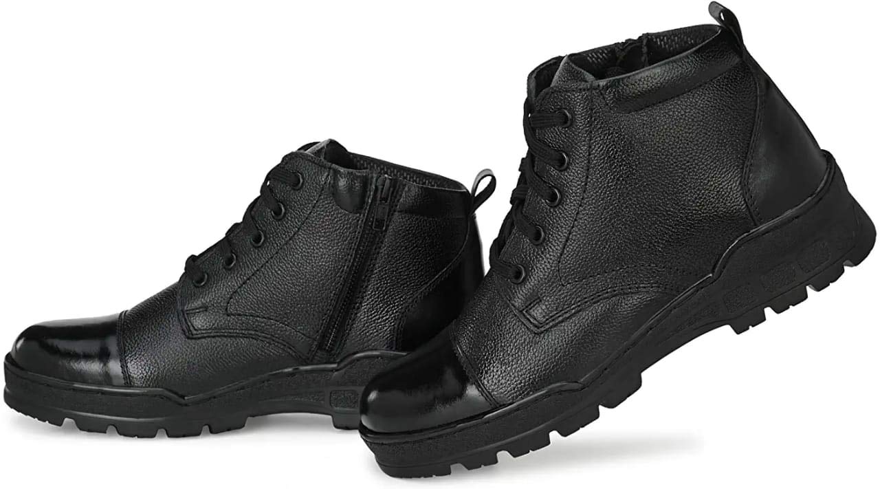 Mens Genuine Leather Black Lace Up Dms Zipper Boots Police