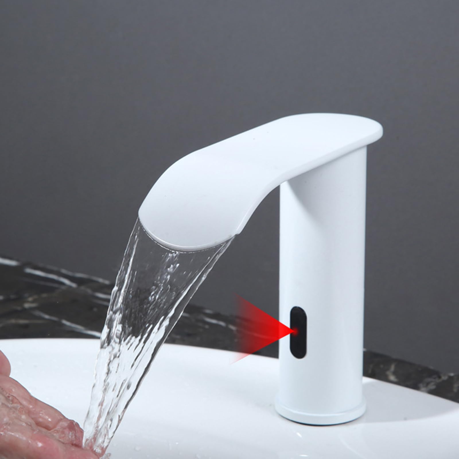 XJTNLB Grifo Sensor Automatico Blanco Grifo Cascada para Lavabo de Baño Automatico Pila Griferia Baño