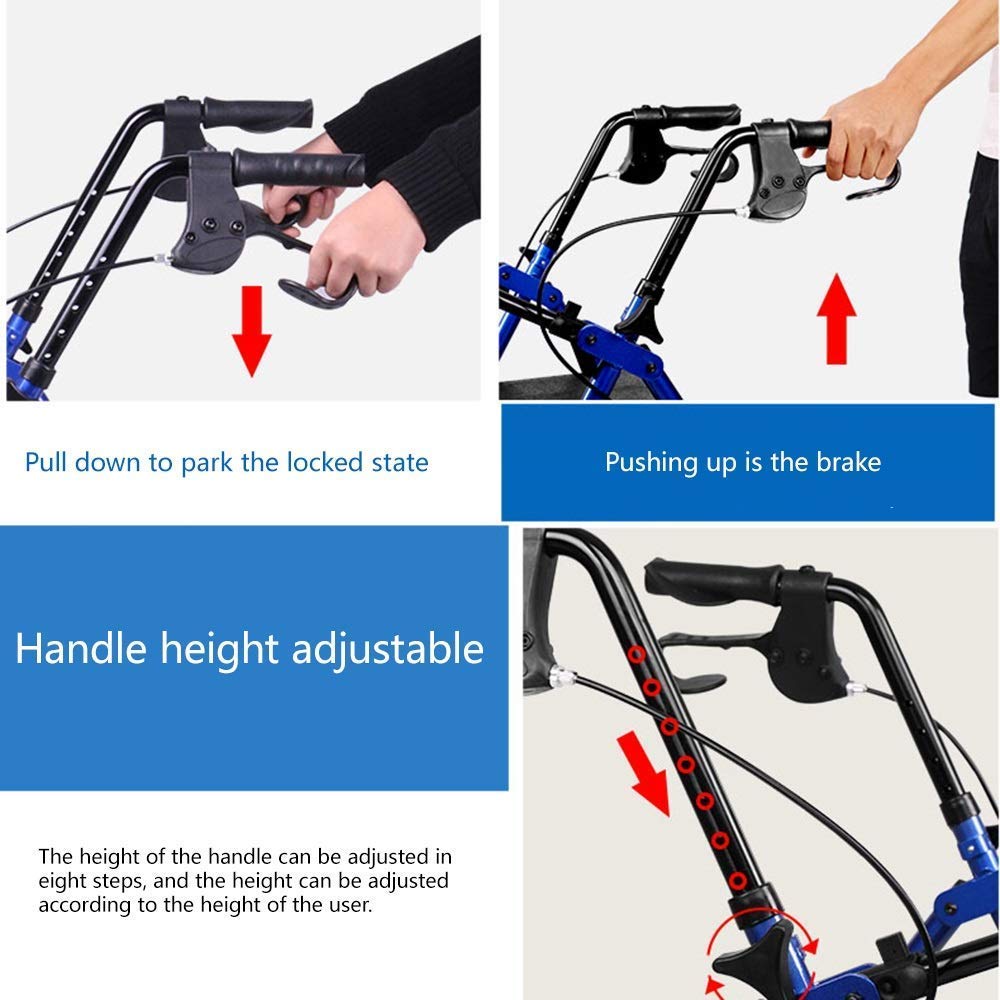 Rollator Składany Rollator Chodziki Rollator Chodzik Wytrzymały Rollator Z Siedziskiem Składany Aluminiowy Chodzik Z Kółkami Składany Chodzik Dla Seniorów 8-Poziomowa Regulowana Poręcz