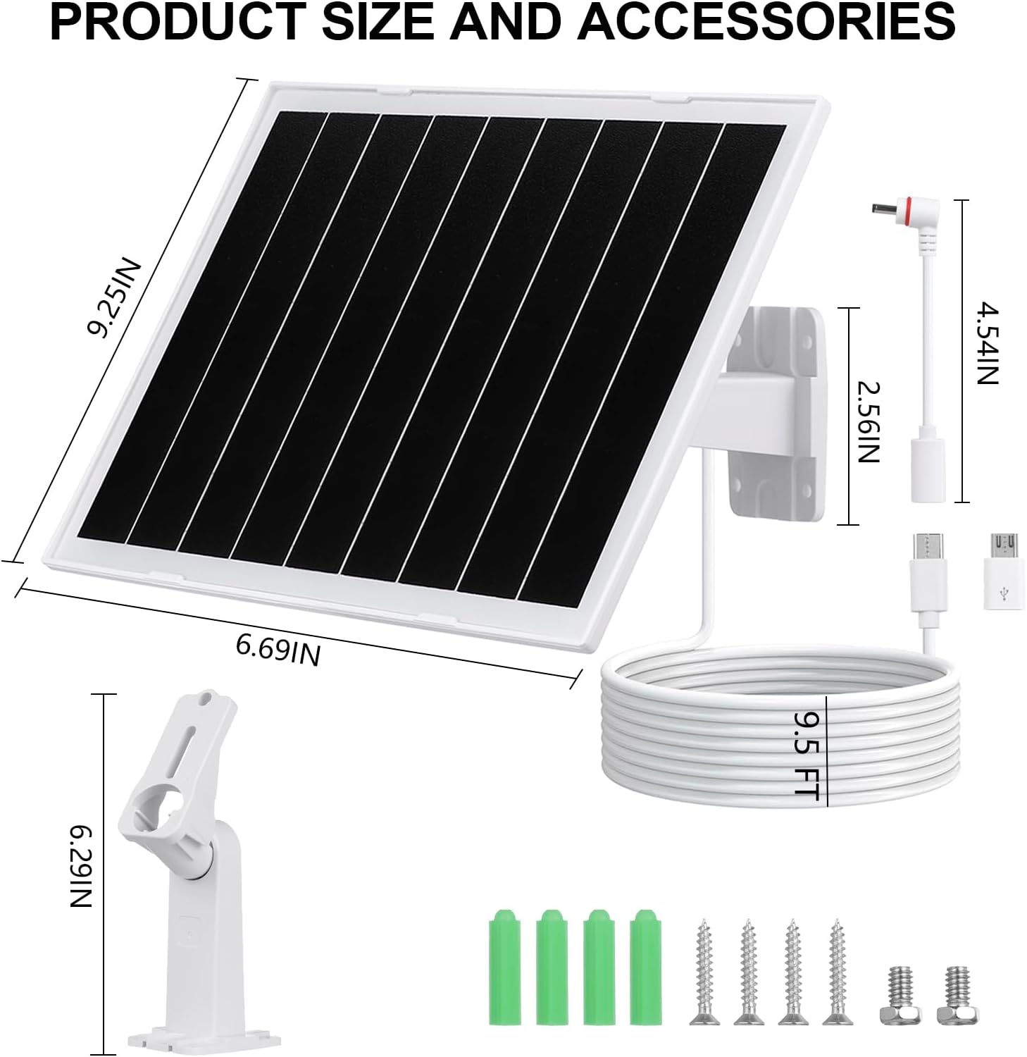 2 Pack Solar Panel for Security Camera, 8W Camera Solar Panel, Compatible for Wyze/Eufy/Ring Rechargeable Battery Camera, with USB-C/DC35135 & Micro-USB, 9.5ft Cable, Waterproof Design/360°Adjustable White 2pcs