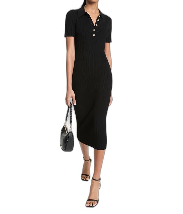 Michael Kors Women's Short Sleeve Midi Polo Dress, Black, L by Michael Kors - Used condition - US$99.97