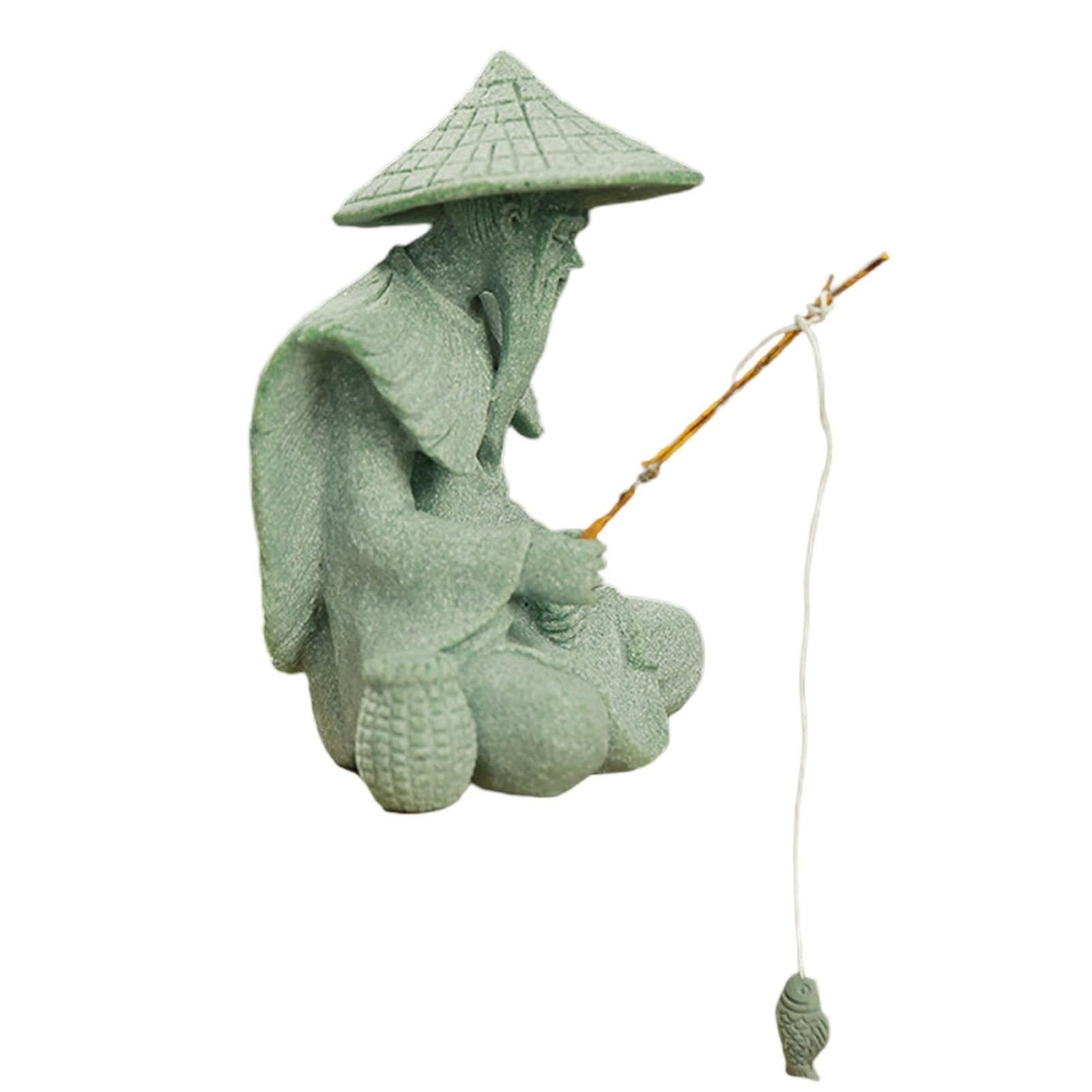 Troonz L Fisherman Statue | Sandstone Figurines | Sitting Fishing Mudman Statue Ornament For Fish Tank And Andscape Garden Decorations