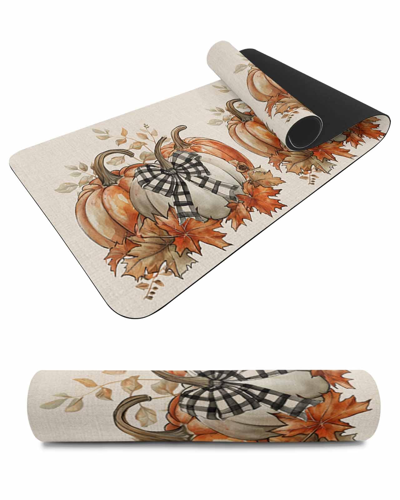 Debedcor Heat Proof Table Pads Waterproof Decorative, Fall Bow Pumpkins Non-Slip Table Countertop Protector, Autumn Vintage Maple Leaf Burlap Insulation Mat for Kitchen Room, 40 x 12 Inches