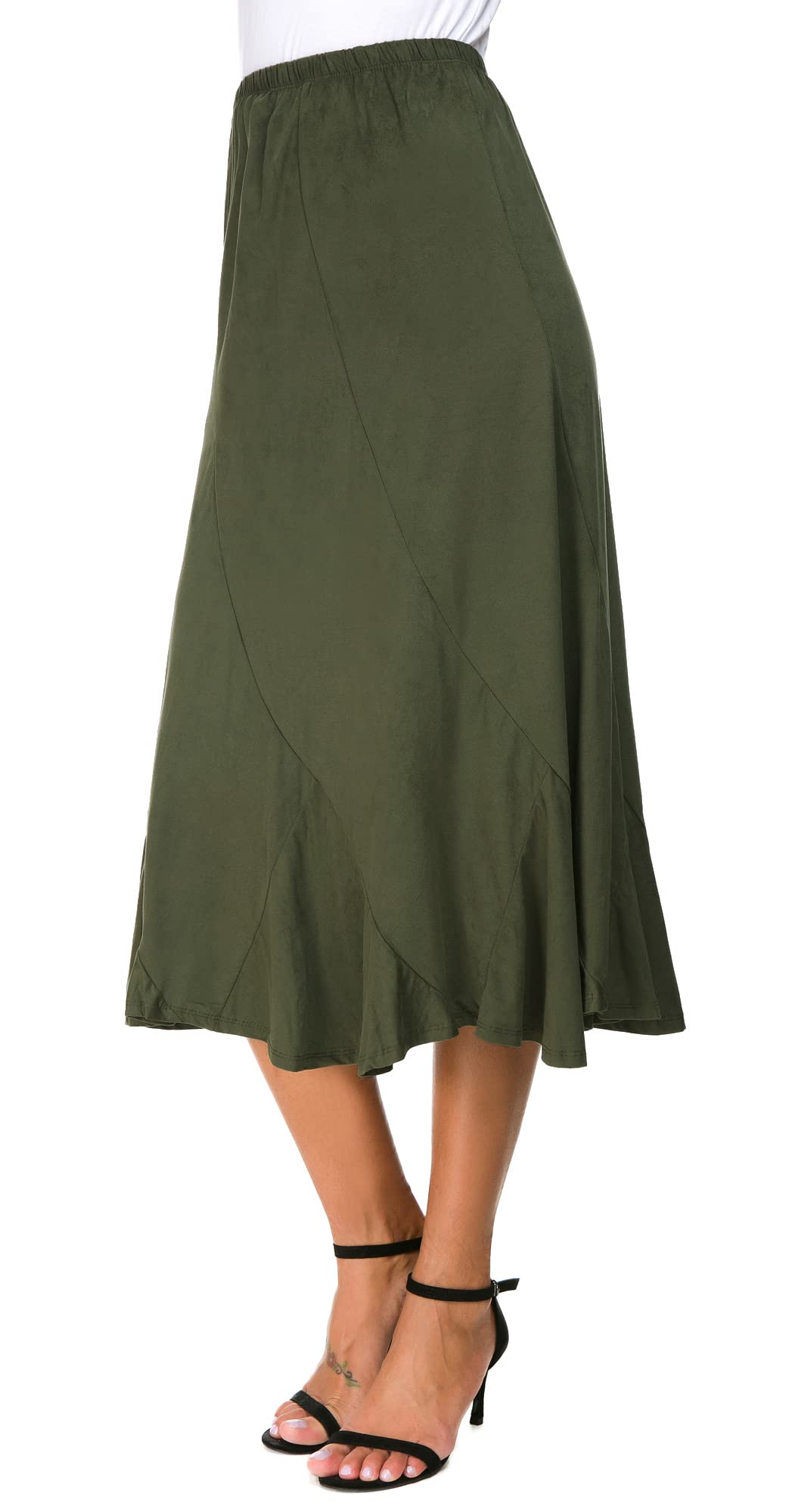EXCHIC Mujers Elegante Gamuza Midi Faldas con Cintura Elástica Empalme A Line Falda