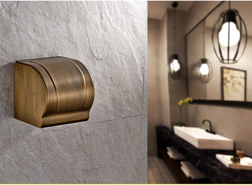Toilet Paper Holder with Shelf Vintage Brass Toilet Roll Tissue Holder with Phone Shelf Wall Mounted Tissue Paper Dispenser for Bathroom Kitchen Living Room, Screw Installation