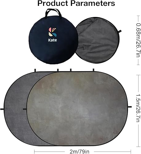 Miniatura 6 de Kate Telón de fondo plegable para fotografía, fondo plegable de doble cara gris 2 en 1, para fotografía, para fotógrafos, video, para fotos, para