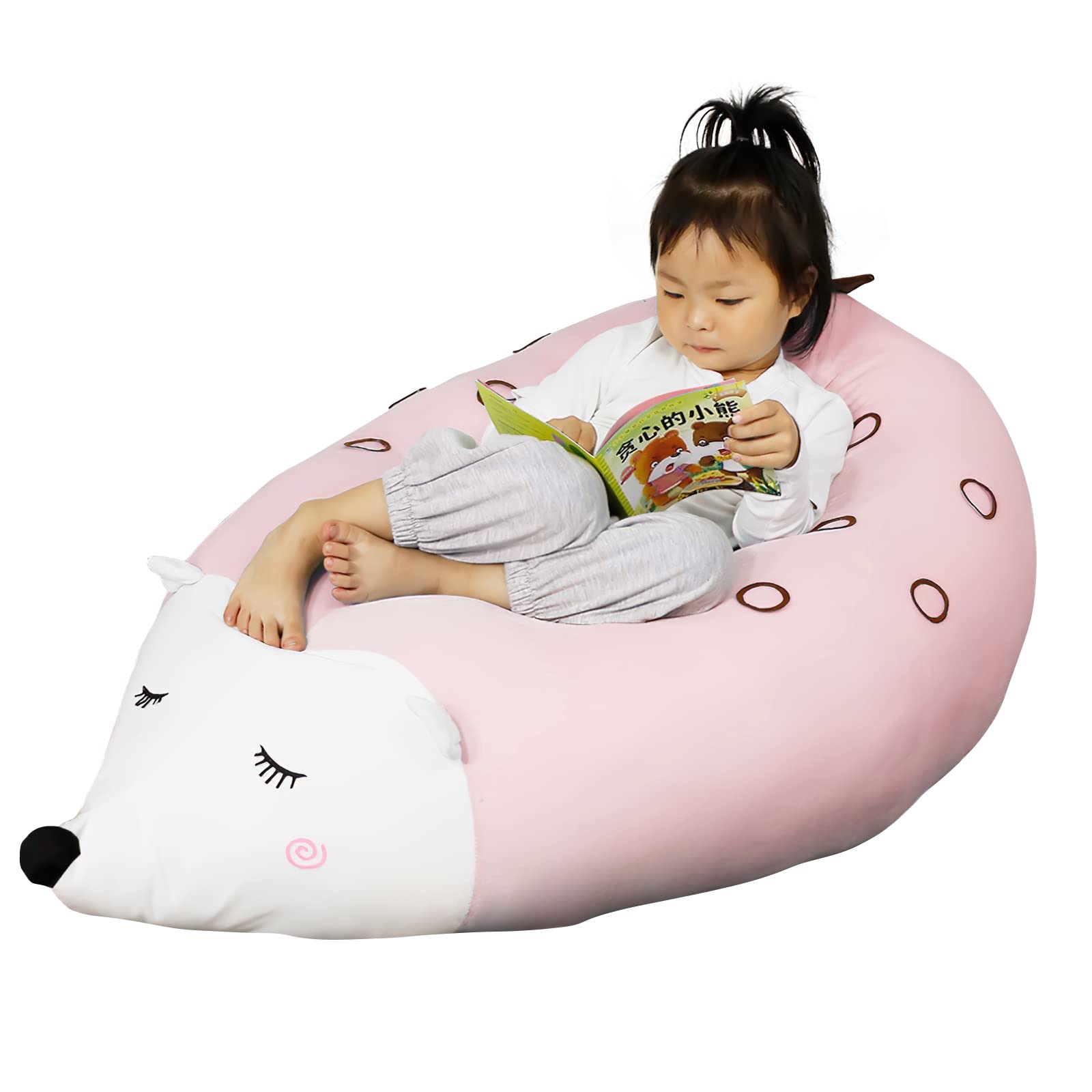 iFCOW Almacenamiento de Animales de Peluche Bean Bag Silla para, Cubierta de Almacenamiento de Juguetes de Peluche para niños cómodos Piso Tumbona Erizo
