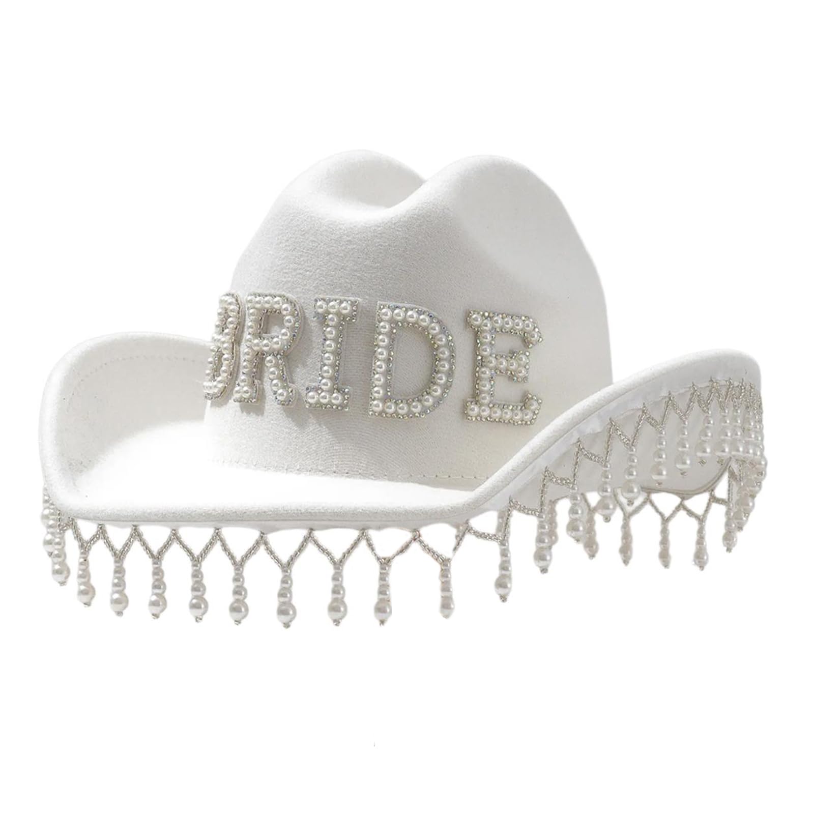 XuQiZZpp Jeweled Rodeos Hat with Pearls Tassels Panama Hat Surprise for Girl Bride Hat for Carnivals Music Festival