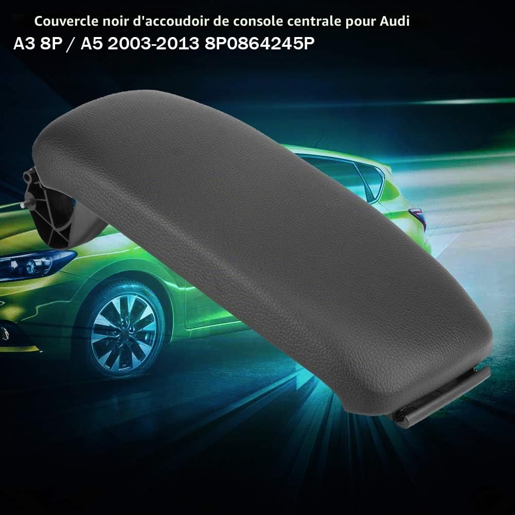 Accoudoir de Console Aramox Adapté pour 8P/ 2003-2013 8P0864245P, Couvercle de Couvercle D'accoudoir de Console Centrale Noir de Voiture, Noir(Cuir)