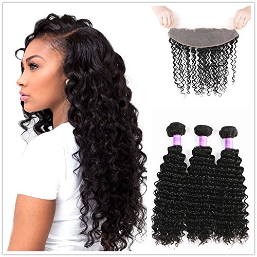 JinXiu 8a Grade Malaylian Virgin Human Hair Bundles With Lace Frontal Deal 100% Unprocessed Top Quality Human Hair Weave Cheap Price Natural Color (20 22 24 +18 frontal)